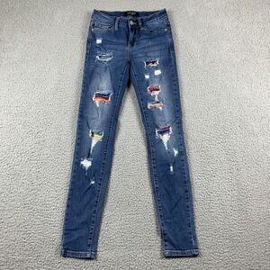 Judy Blue Skinny Fit Jeans Size 0/24 Distressed Mariah Serape Rainbow Patch